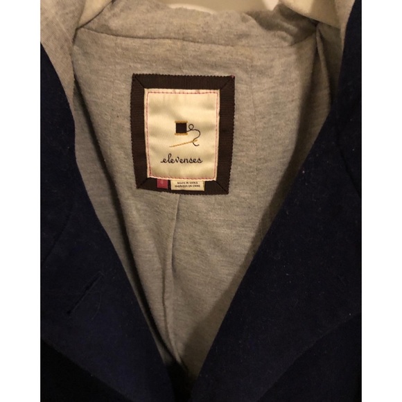 Anthropologie Navy Blue Hooded Pea Coat with Grey Lining - Size 8 - Picture 3 of 3